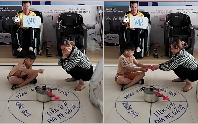 Bé trai ngồi ngẩn ngơ khi quay vào ô "tiền lì xì đưa mẹ giữ hộ"