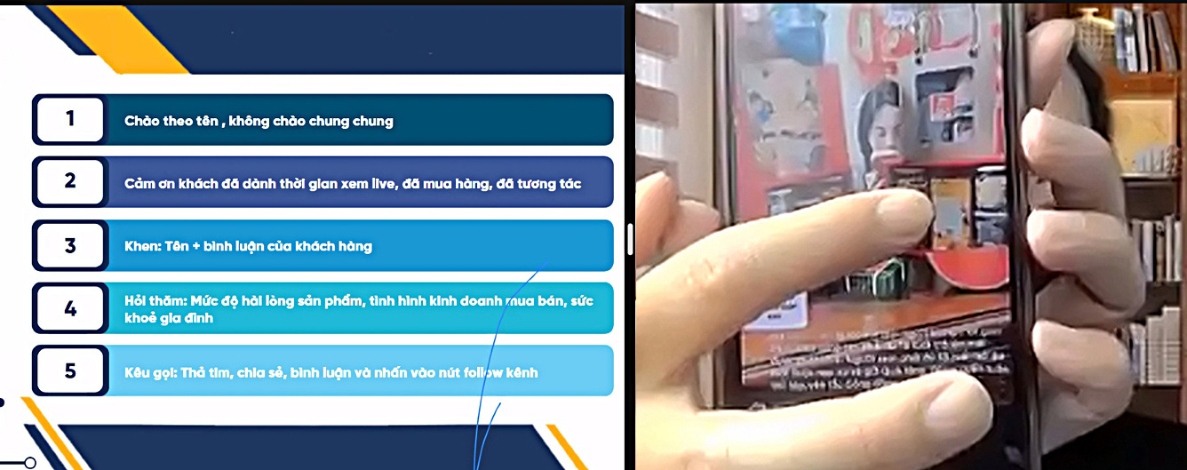 Hướng dẫn cách chào hỏi, kêu gọi người xem nhấn nút theo dõi kênh bán hàng trong một lớp học online về livestream