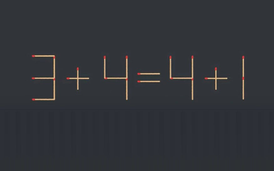Thử tài IQ: Di chuyển một que diêm để 3+4=4+1 thành phép tính đúng