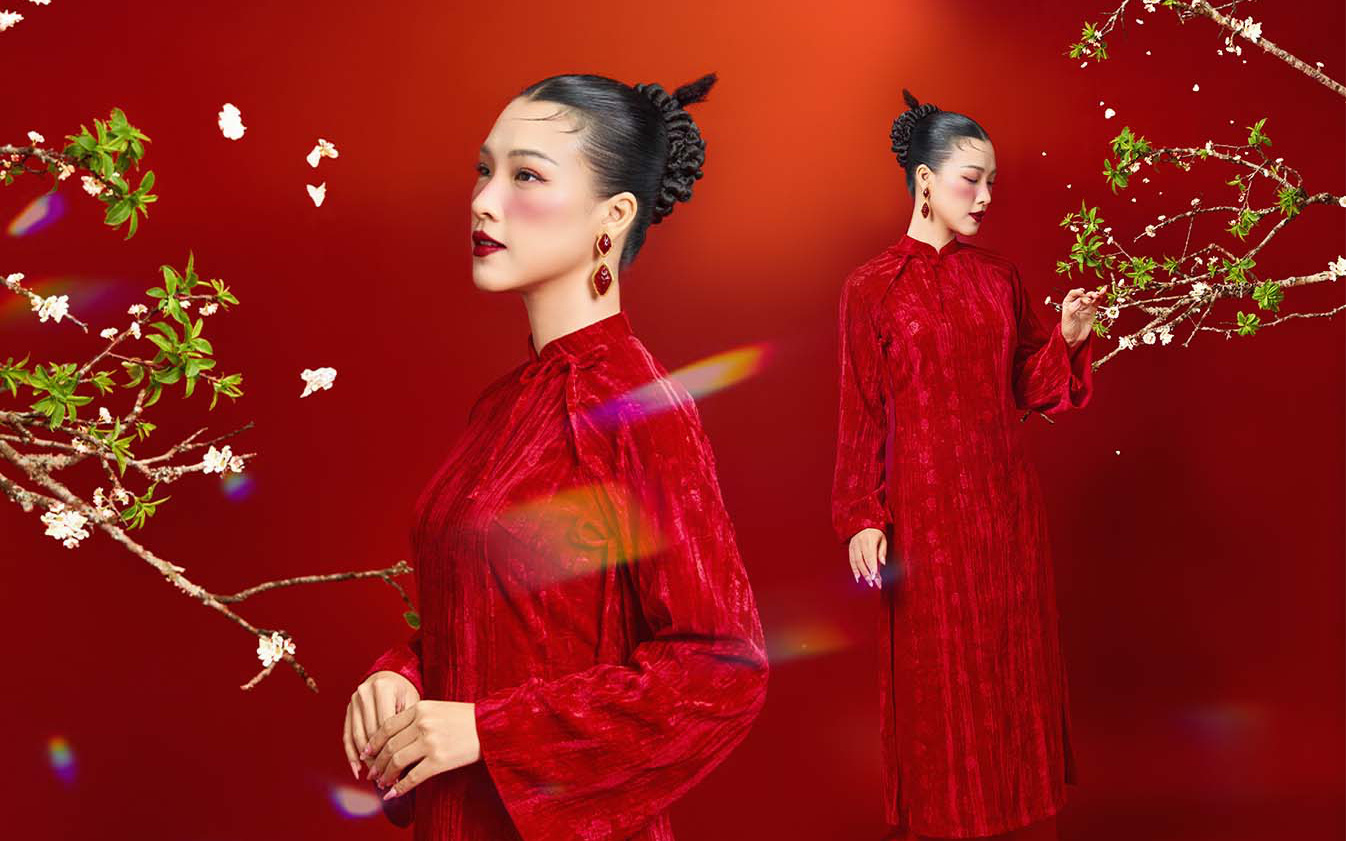 Á vương Minh Khắc diện áo dài dạo phố- Ảnh 6. Hoàng Oanh khoe nhan sắc đậm nét Á Đông trong bộ ảnh Tết