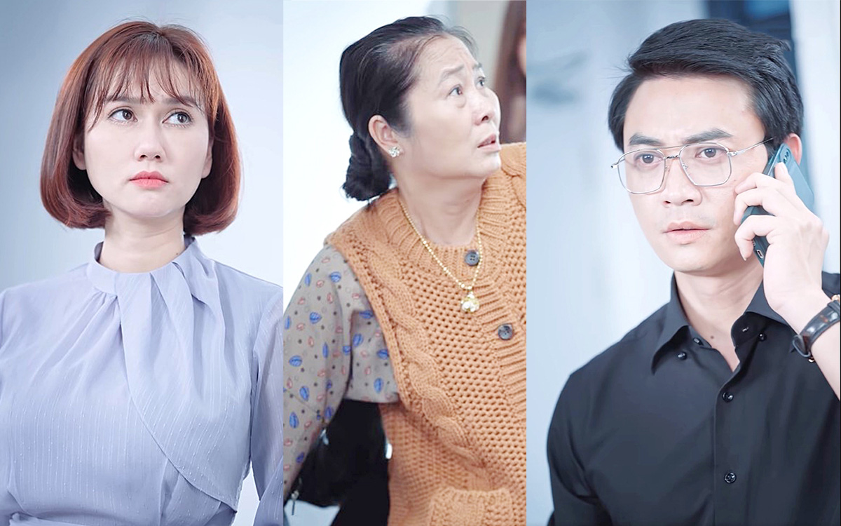 ความกตัญญู ความรัก และผู้ชมภาพยนตร์ - ภาพที่ 1 Diễn viên Hương Giang vào vai cô vợ Xuân, NSƯT Thùy Liên vai mẹ chồng đanh đá và Tiến Lộc vai người chồng tên Lộc trong Bên hiếu bên tình - Ảnh: cắt từ màn hình