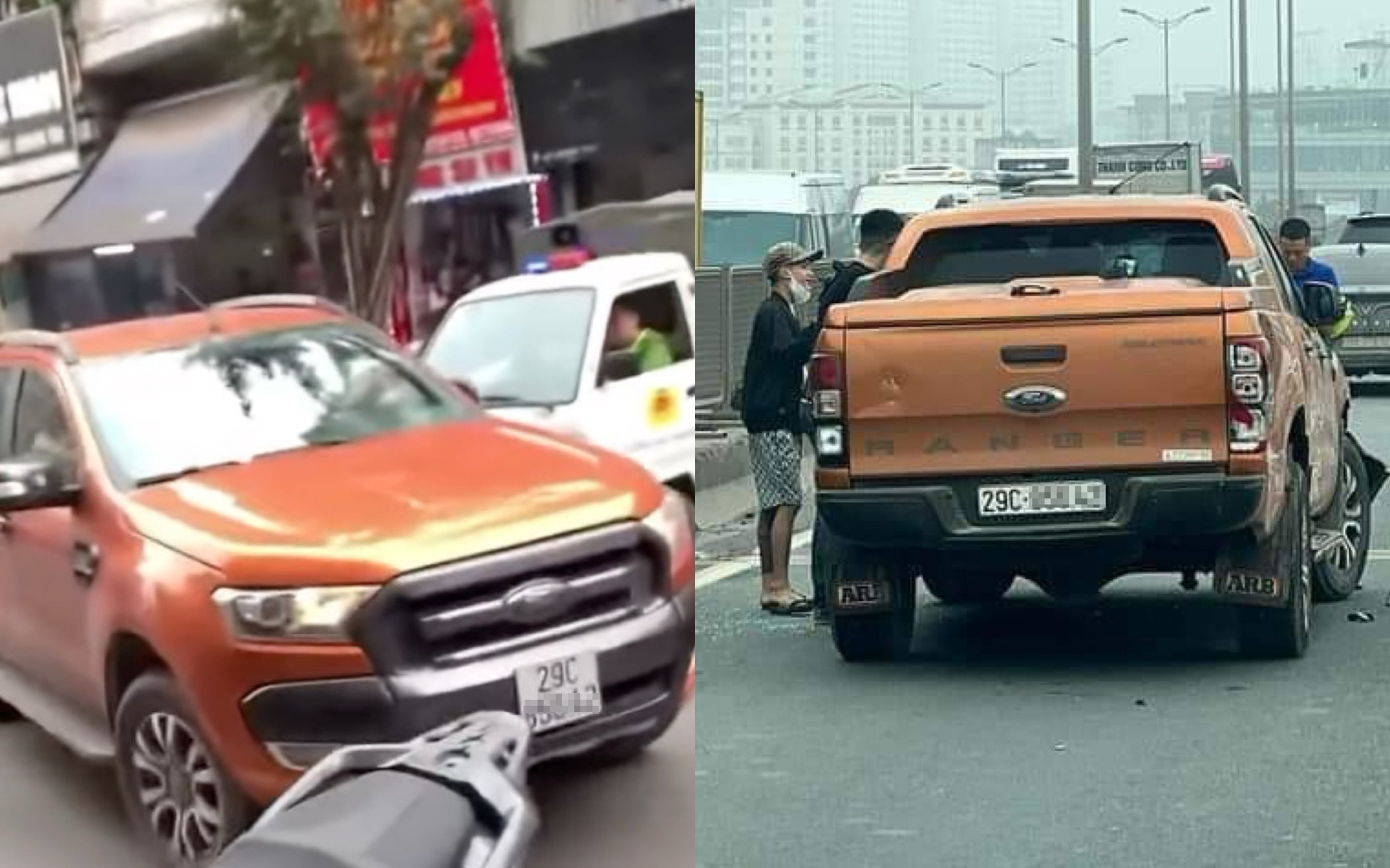 Hà Nội: Hẹn mua xe rồi xin 'lái thử' đến khi bị chặn bắt- Ảnh 2. Bị cảnh sát kiểm tra, xe bán tải bỏ chạy, tông hàng loạt xe và người trên phố