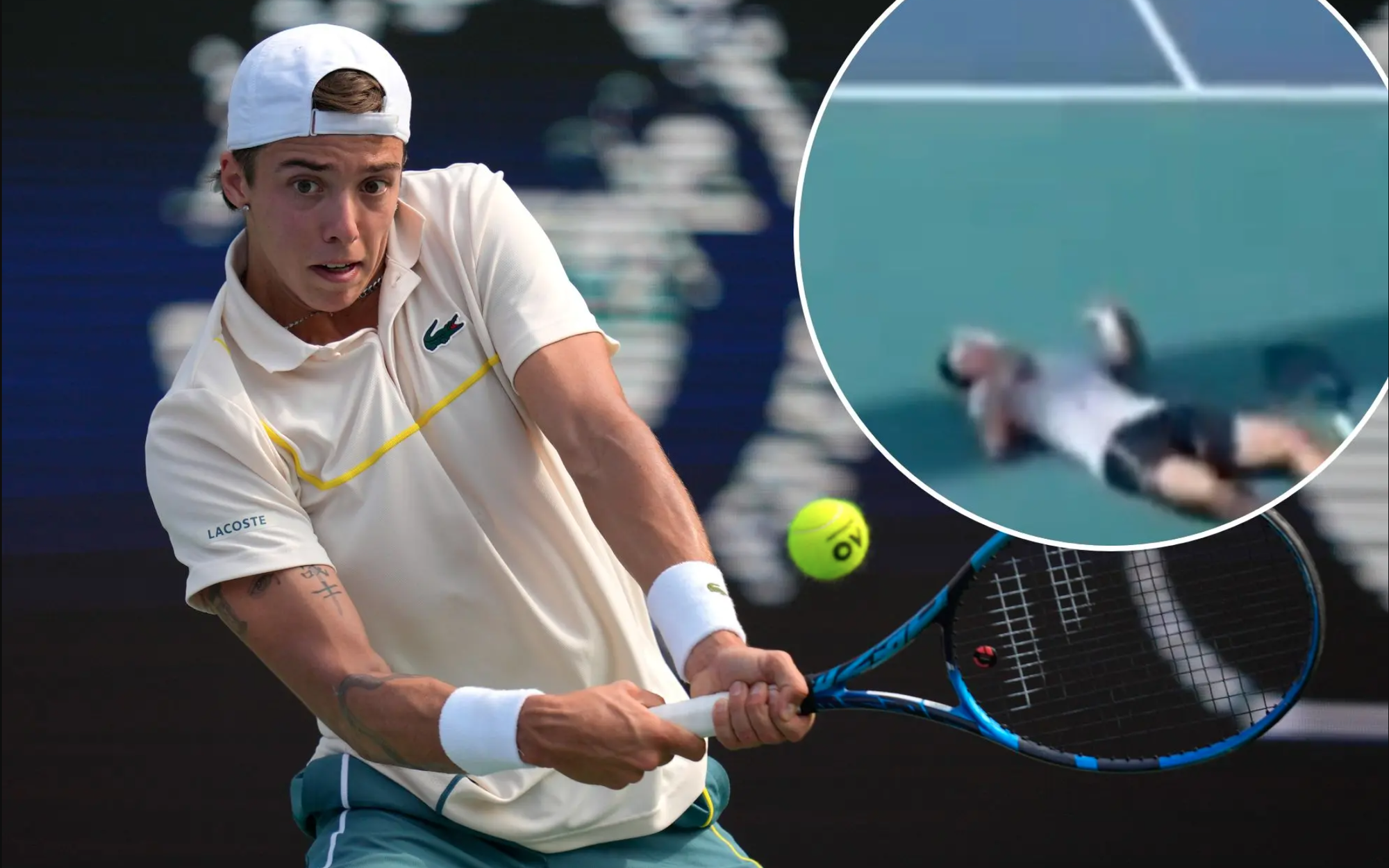 ‘Khách không mời’ phá bĩnh Giải quần vợt Miami Open- Ảnh 3. Tay vợt Pháp Arthur Cazaux té xỉu trên sân gây lo lắng