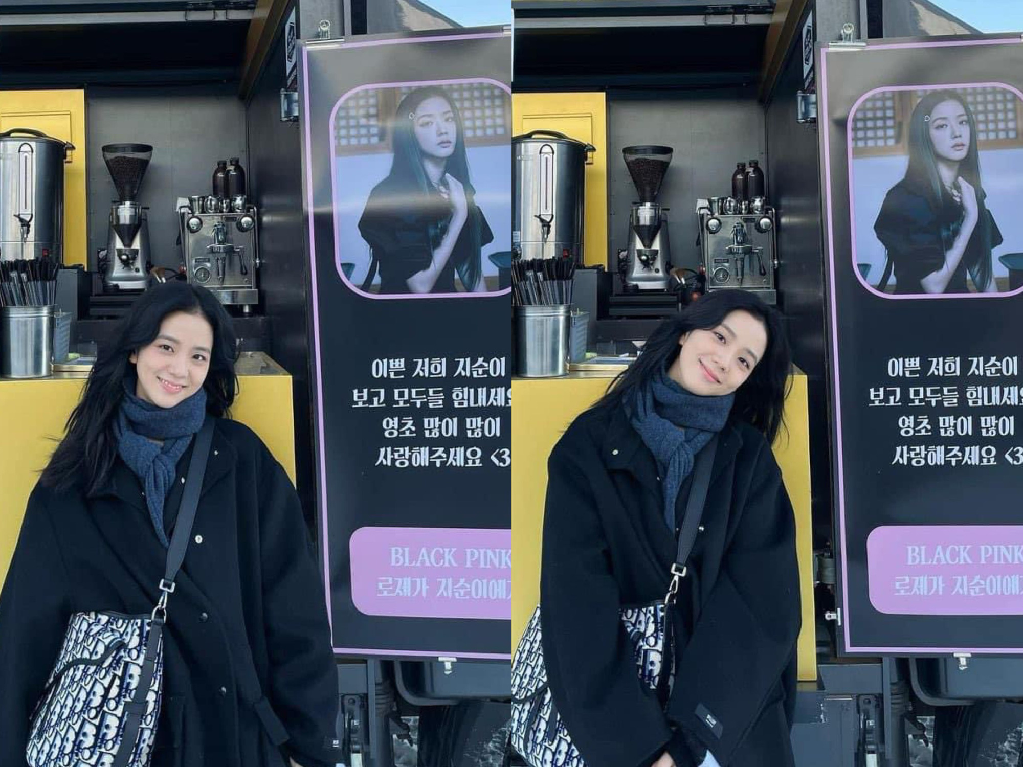 Jisoo, Snow Drop filminin çekimleri sırasında Rosé'nin gönderdiği yemek kamyonuyla fotoğraf çektirdi - Fotoğraf: NVCC Jisoo chụp hình cùng xe cà phê mà Rosé gửi tặng trong quá trình quay phim Snow Drop - Ảnh: NVCC