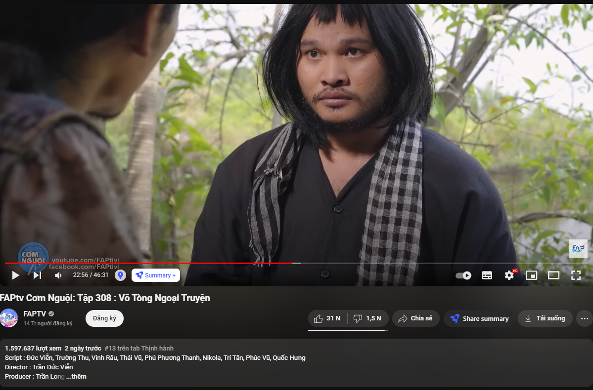 Video mới nhất của nhóm FAPTV đạt gần 1,6 triệu lượt xem sau 2 ngày - Ảnh: YouTube FAPTV Video mới nhất của nhóm FAPTV đạt gần 1,6 triệu lượt xem sau 2 ngày - Ảnh: YouTube FAPTV