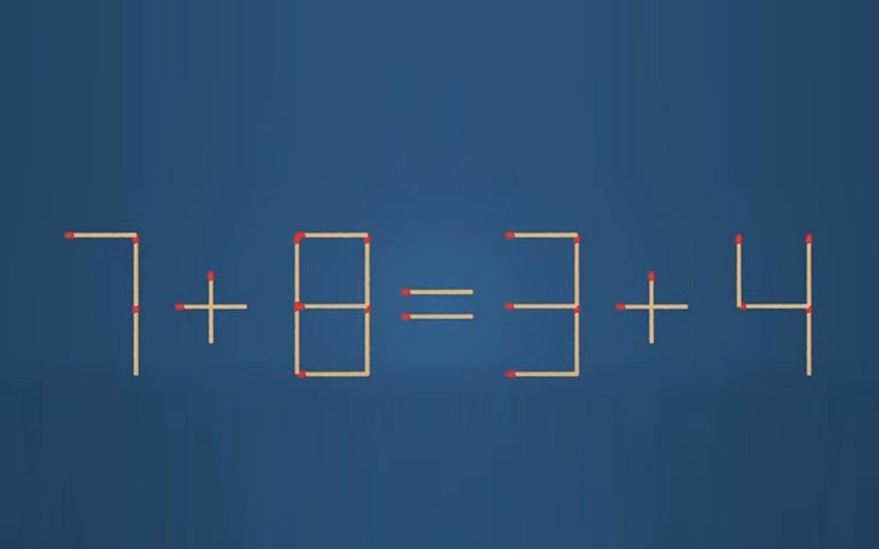 Thử tài IQ: Di chuyển một que diêm để 7+8=3+4 thành phép tính đúng