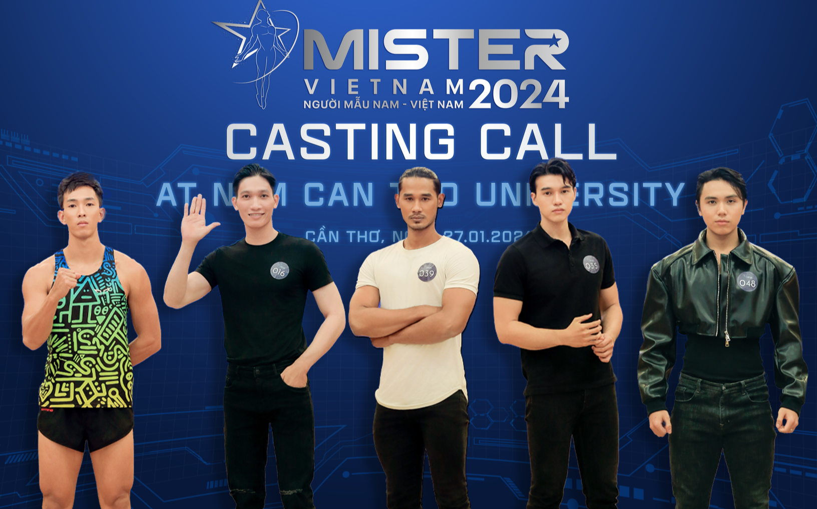Candidatos selecionados para a fase preliminar do concurso Mister Vietnã 2024 - Foto: Comissão Organizadora Các thí sinh được chọn vào vòng sơ khảo cuộc thi Mister Vietnam 2024 - Ảnh: BTC
