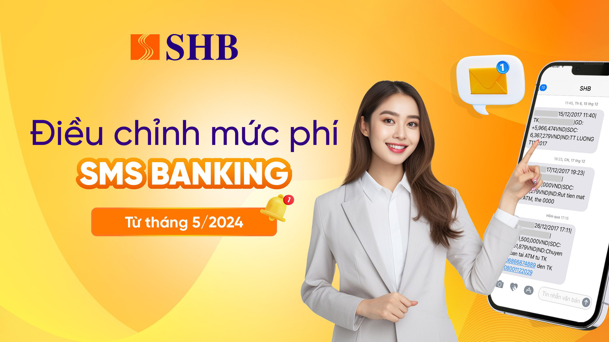 Ngân hàng SHB điều chỉnh phí SMS banking - Ảnh: SHB