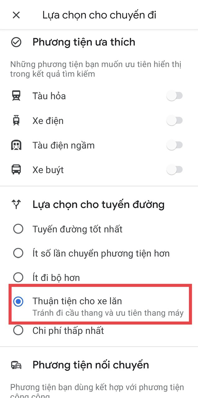 Google Maps có tính năng chọn đường dành cho người sử dụng xe lăn - Ảnh: CHỤP MÀN HÌNH