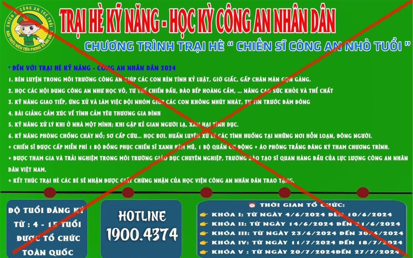 Tràn ngập quảng cáo chương trình hè, phụ huynh coi chừng sập bẫy- Ảnh 3. Công an Hội An cảnh báo thủ đoạn lừa đảo trại hè kỹ năng Công an nhân dân
