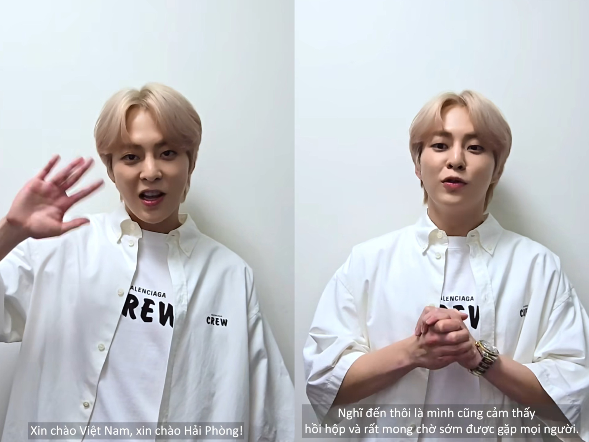 Xiumin (EXO) mengirimkan salam kepada penggemar Vietnam - Foto: potongan klip Xiumin (EXO) gửi lời chào các fans Việt Nam - Ảnh: cắt từ clip