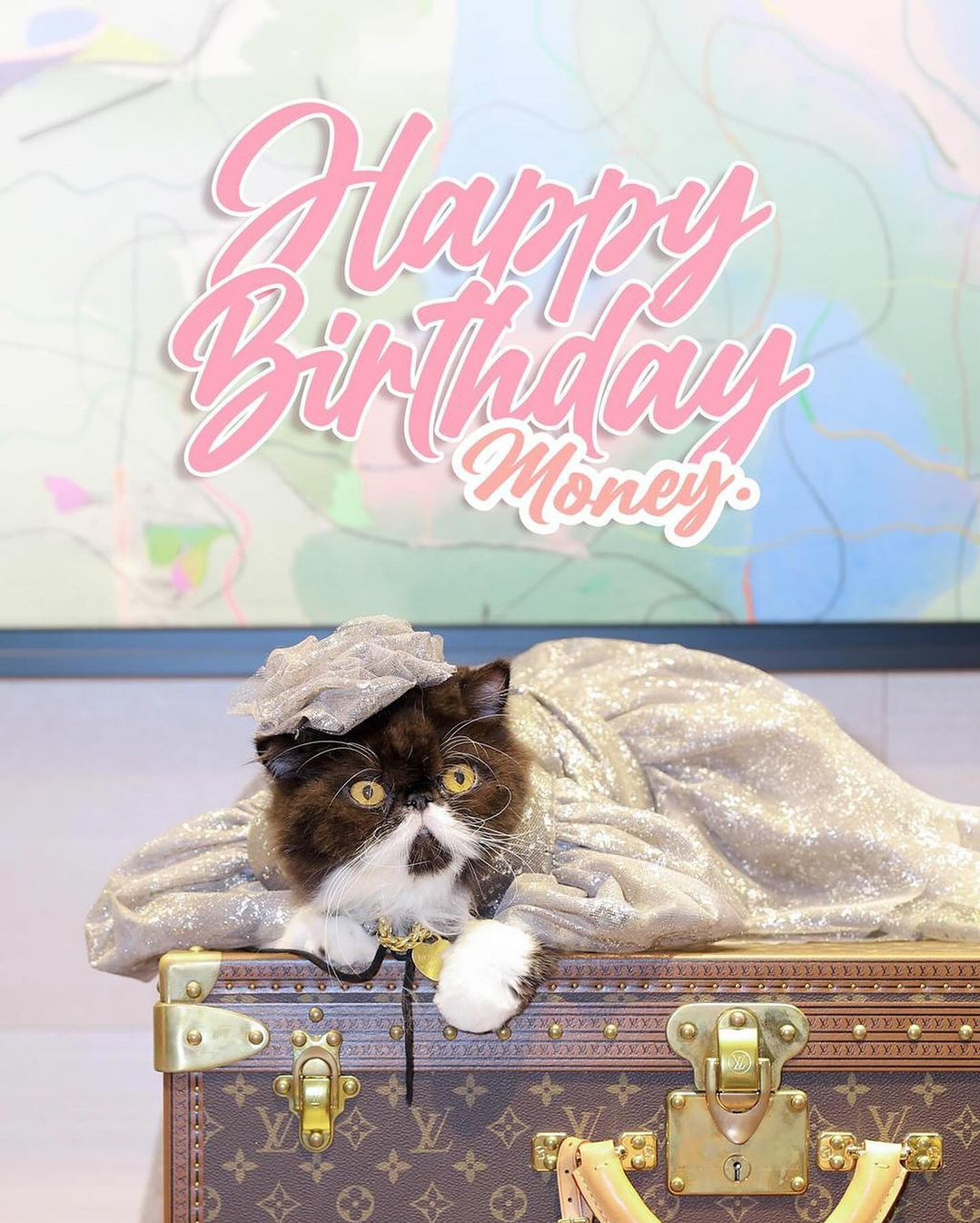 Портрет кота Мани на его 7-м дне рождения — Фото: Instagram Haliza Maysuri Chân dung chú mèo Money trong bữa tiệc sinh nhật lần thứ 7 của mình - Ảnh: Instagram Haliza Maysuri