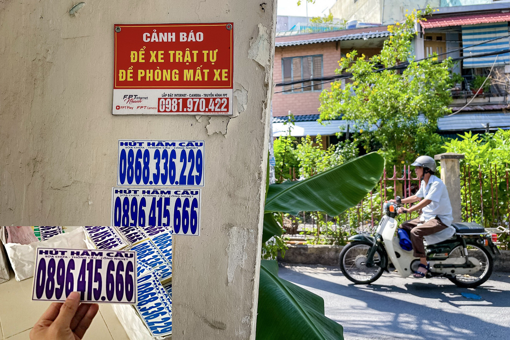 Số điện thoại 0896.415.666 liên quan đến vụ lừa hút hầm cầu (Tuổi Trẻ ghi nhận hai năm trước) tại lò dán bậy ở quận Phú Nhuận nay lại xuất hiện nhiều trở lại tại các tuyến đường, hẻm khác ở TP.HCM - Ảnh: C.T. - L.P.