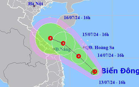 Dự báo thời tiết từ 14-7 đến 20-7: Cả nước mưa dông diện rộng- Ảnh 2. Áp thấp nhiệt đới trên Biển Đông, hướng di chuyển vào miền Trung