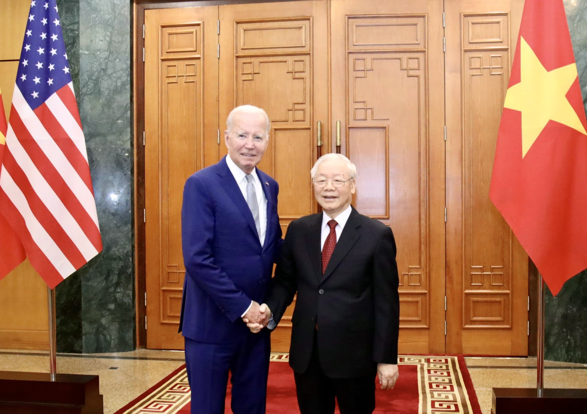 Tổng bí thư Nguyễn Phú Trọng và Tổng thống Joe Biden tại Hà Nội tháng 9-2023 - Ảnh: TTXVN