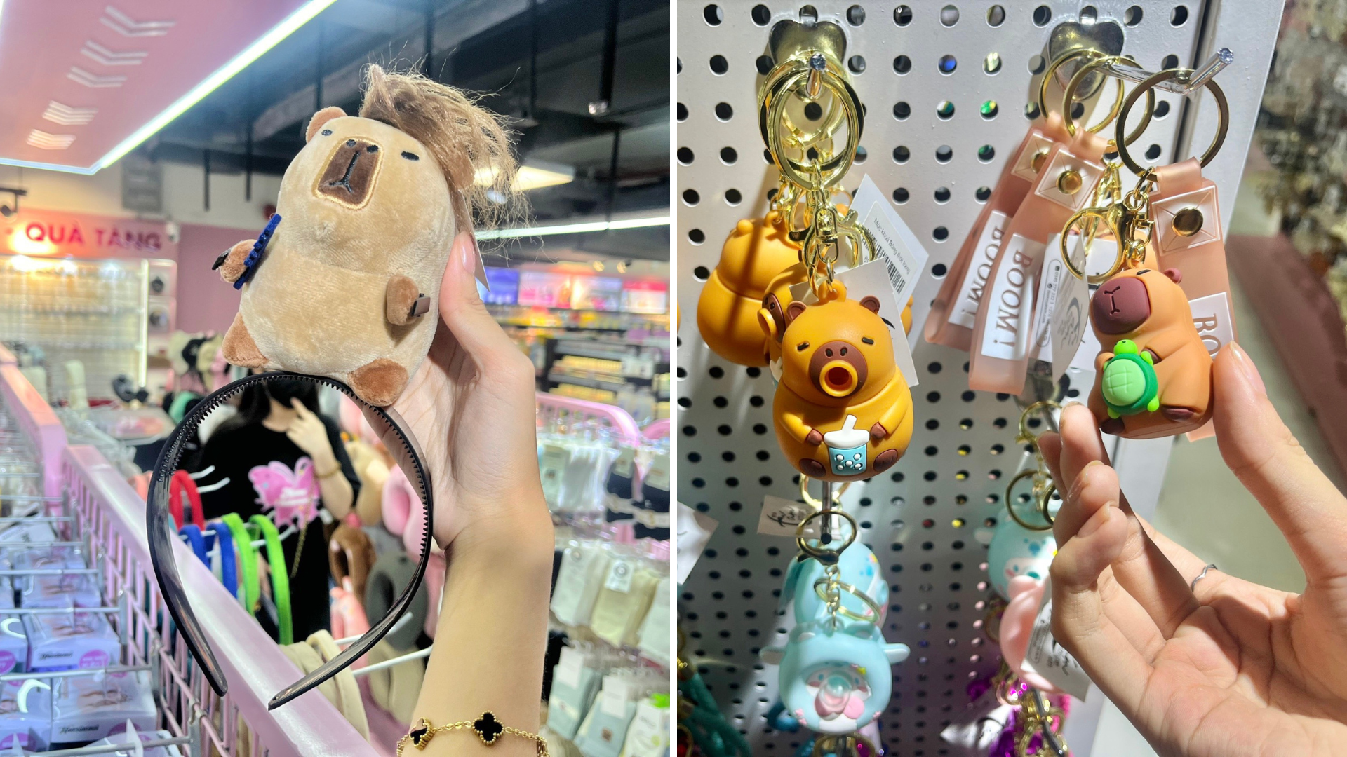 Hiện nay xu hướng này còn làm thành những chiếc móc khóa Capybara, áo in hình Capybara, stickers - Ảnh: QUANG HUY