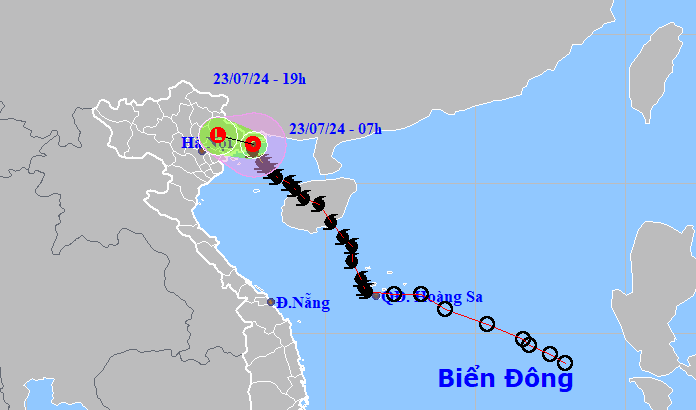 Dự báo hướng đi áp thấp nhiệt đới (suy yếu từ bão số 2) - Ảnh: Trung tâm Dự báo khí tượng thủy văn quốc gia