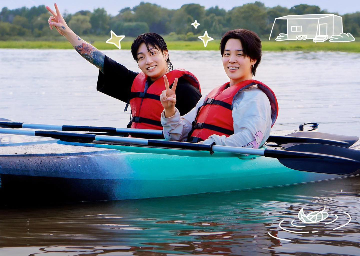 ジミンとジョングクは米国の湖でボートを漕ぎながら明るい笑顔を見せた。 写真：BTS_official