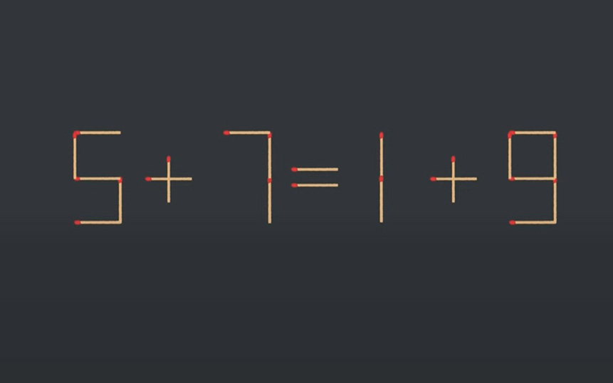 Thử tài IQ: Di chuyển hai que diêm để 5+7=1+9 thành phép tính đúng