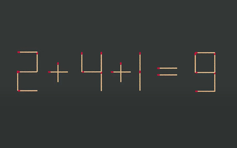 Thử tài IQ: Di chuyển hai que diêm để 2+4+1=9 thành phép tính đúng