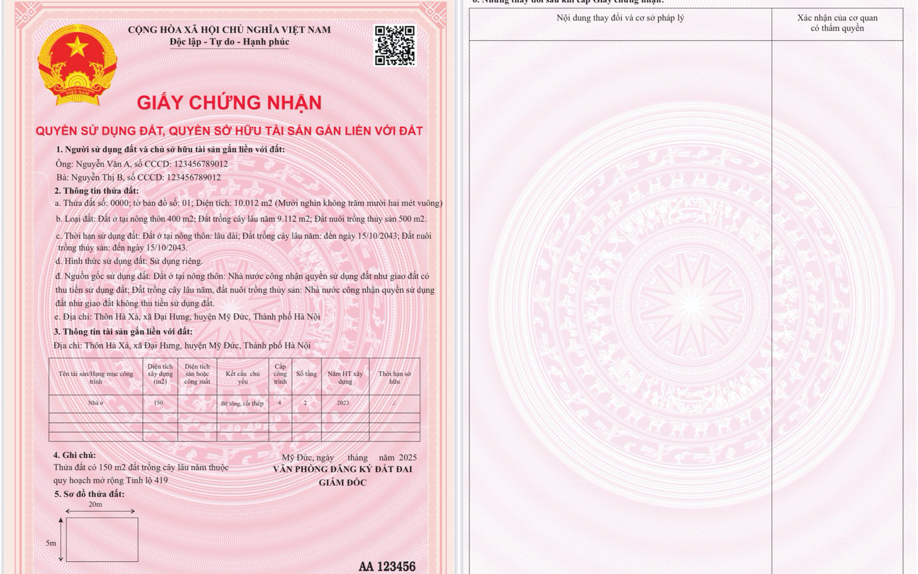 Sổ đỏ mẫu mới nhiều khác biệt mẫu cũ, còn hai trang, có thêm mã quét QR