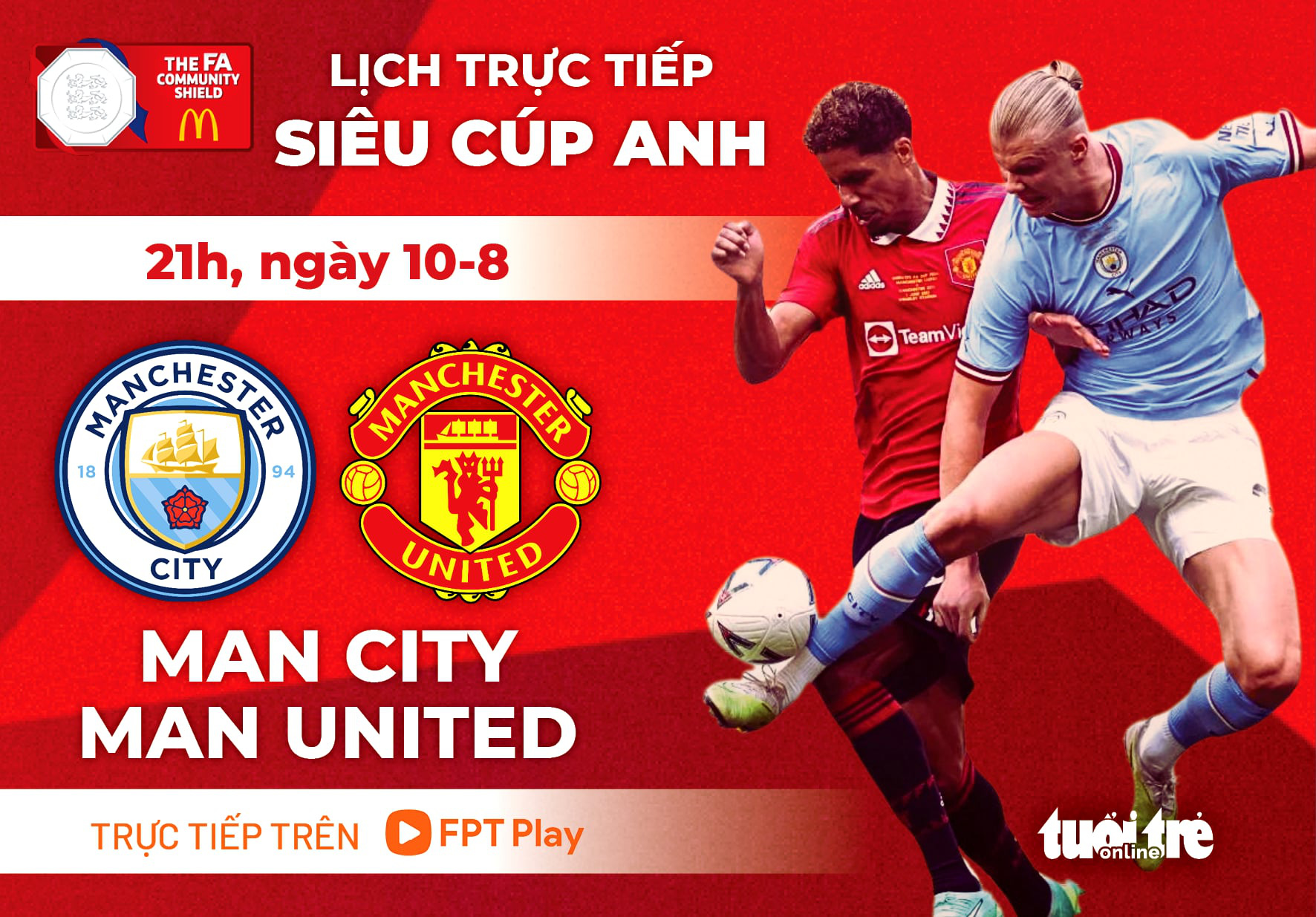 Lịch trực tiếp Man City đấu với Man United ở Siêu cúp Anh 2024 - Tuổi ...