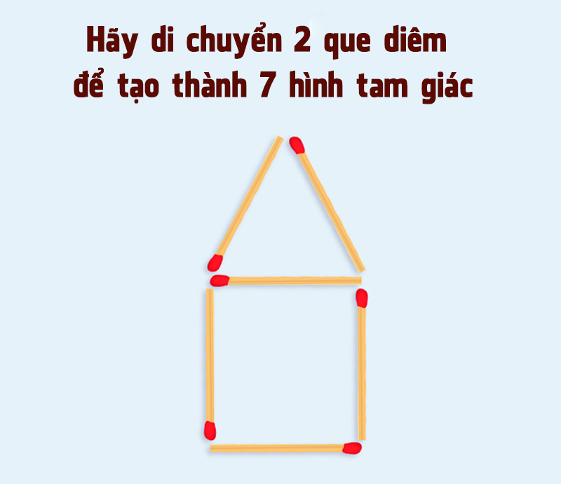 Di chuyển 2 que diêm để được 7 hình tam giác? - Ảnh 1. Di chuyển 2 que diêm để được 7 hình tam giác? - Ảnh 1.