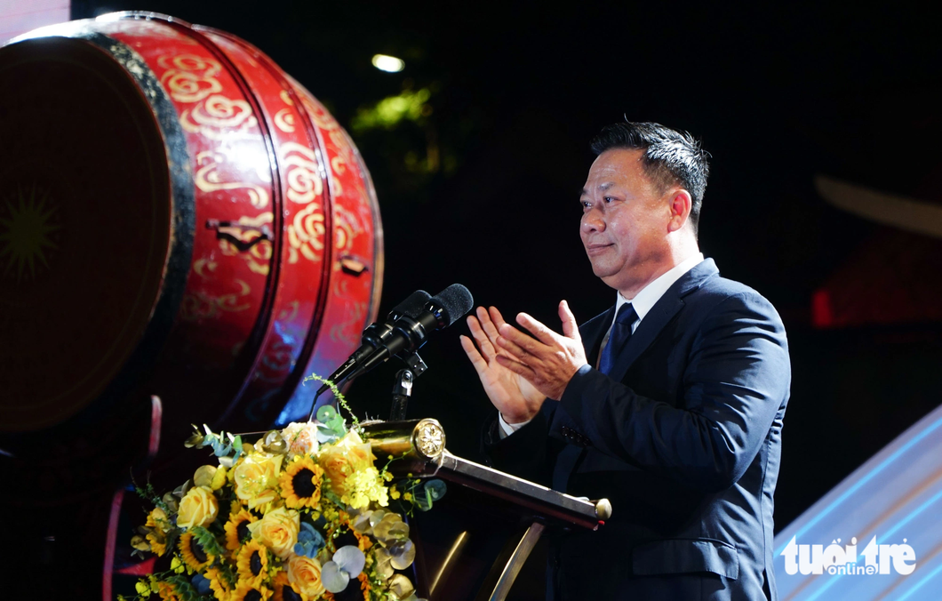 Ông Nguyễn Thanh Ngọc - chủ tịch UBND tỉnh Tây Ninh - phát biểu khai mạc chương trình Ngày Tây Ninh tại Hà Nội năm 2023 - Ảnh: NGUYỄN HIỀN