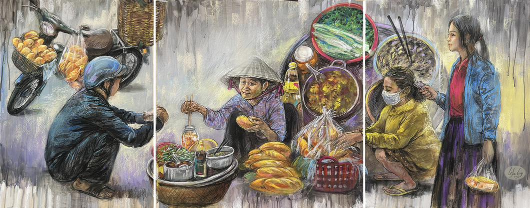 Ngắm những ổ bánh mì thật đẹp trong tranh Lê Sa Long - Ảnh 1.