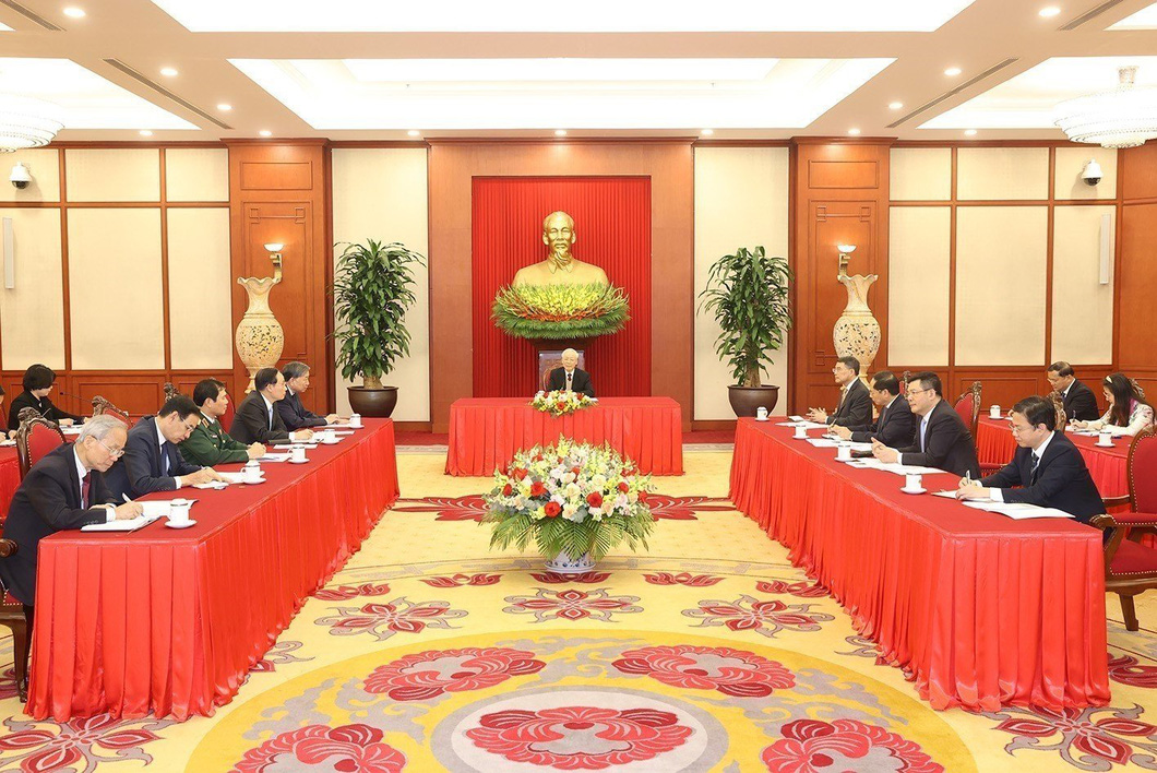 Toàn cảnh buổi điện đàm cấp cao giữa Tổng bí thư Nguyễn Phú Trọng với Tổng thống Mỹ Joe Biden tối 29-3 - Ảnh: TTXVN
