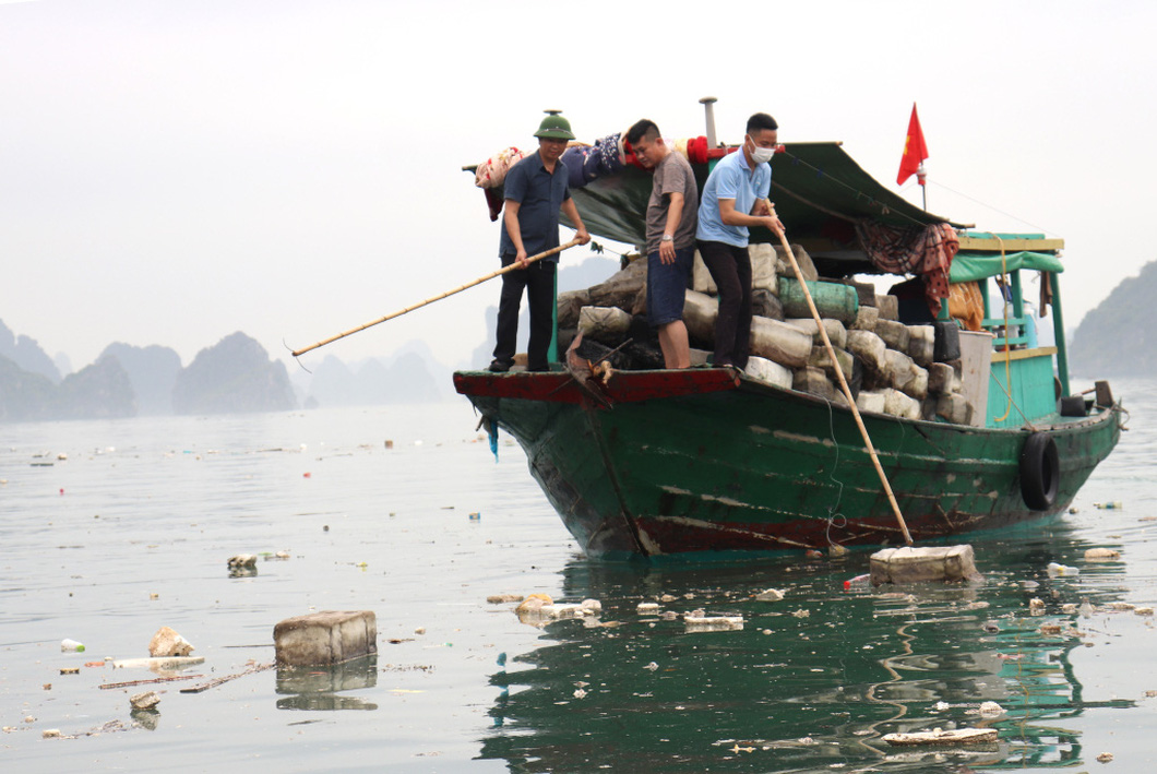 Căng mình dọn phao xốp nổi đầy vịnh Hạ Long - Ảnh 1.