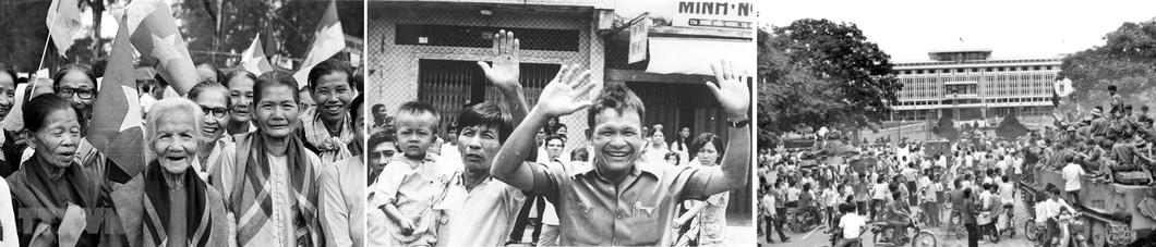 Người dân Sài Gòn chào mừng ngày hòa bình, thống nhất đất nước - Ảnh tư liệu