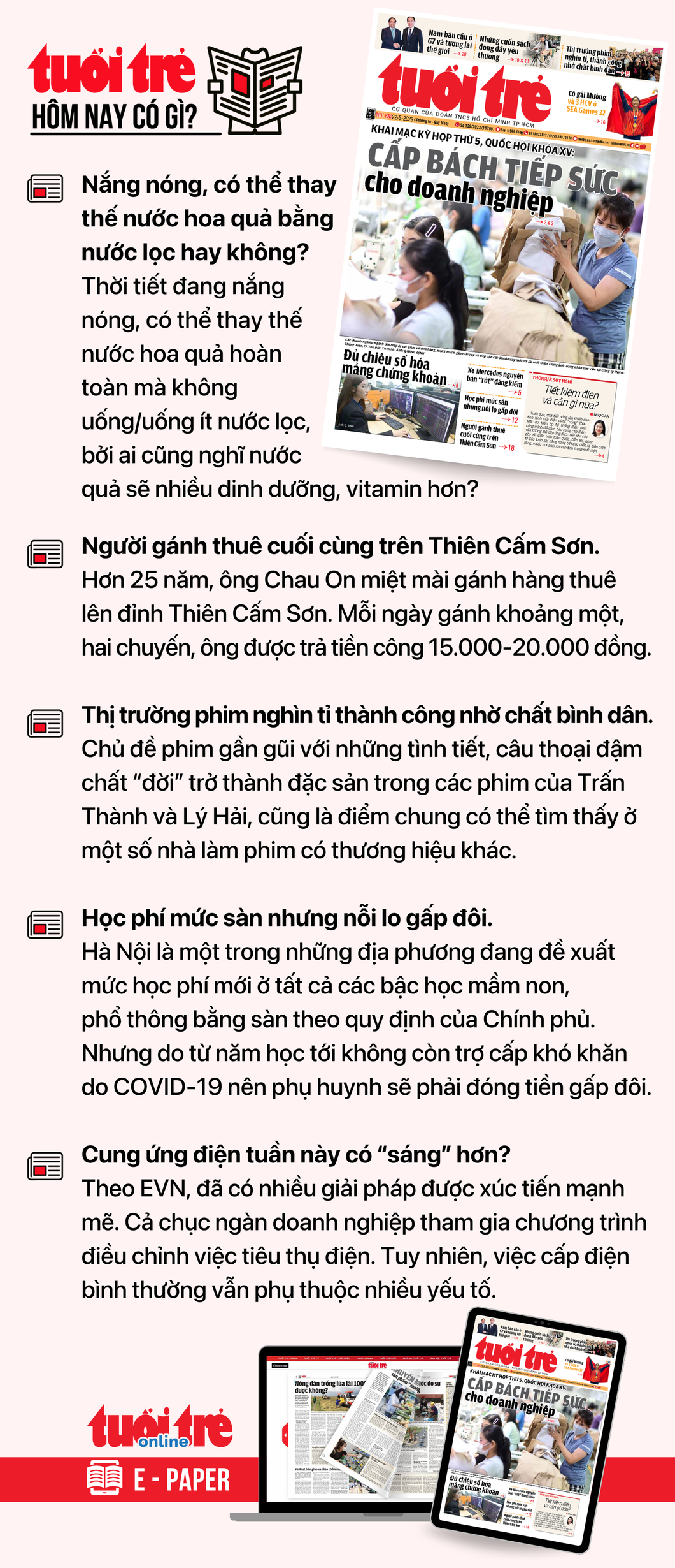 Tin tức chính trên Tuổi Trẻ nhật báo hôm nay 22-5. Để đọc Tuổi Trẻ báo in phiên bản E-paper, mời bạn đăng ký Tuổi Trẻ Sao TẠI ĐÂY