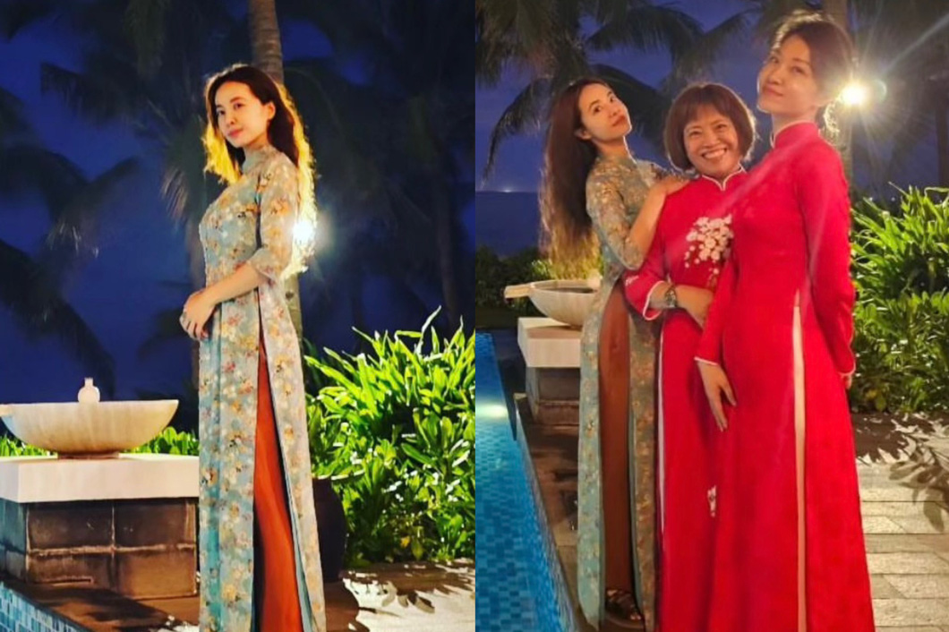 Nữ ca sĩ Đài Loan Thái Lâm Y cùng gia đình diện áo dài tại Đà Nẵng - Ảnh: INSTAGRAM NHÂN VẬT
