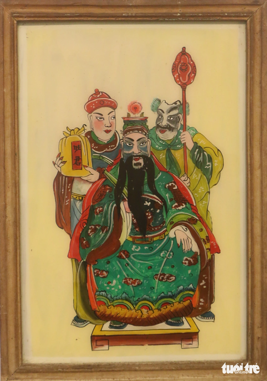 Bức tranh Táo quân, được sáng tác năm 1950, do nhà sưu tập Nguyễn Đức Huy và Trần Xuân Duy mang tới triển lãm - Ảnh: THÁI THÁI