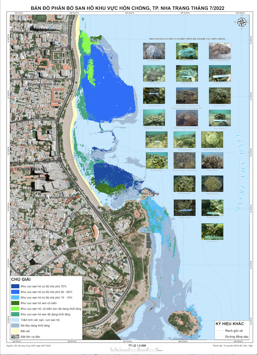 Bản đồ phân bố san hô ở khu vực Hòn Chồng, vịnh Nha Trang