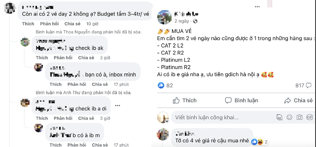 Nhu cầu tìm mua vé xem BlackPink ngày 2 tăng cao trên các hội nhóm - Ảnh: Chụp màn hình