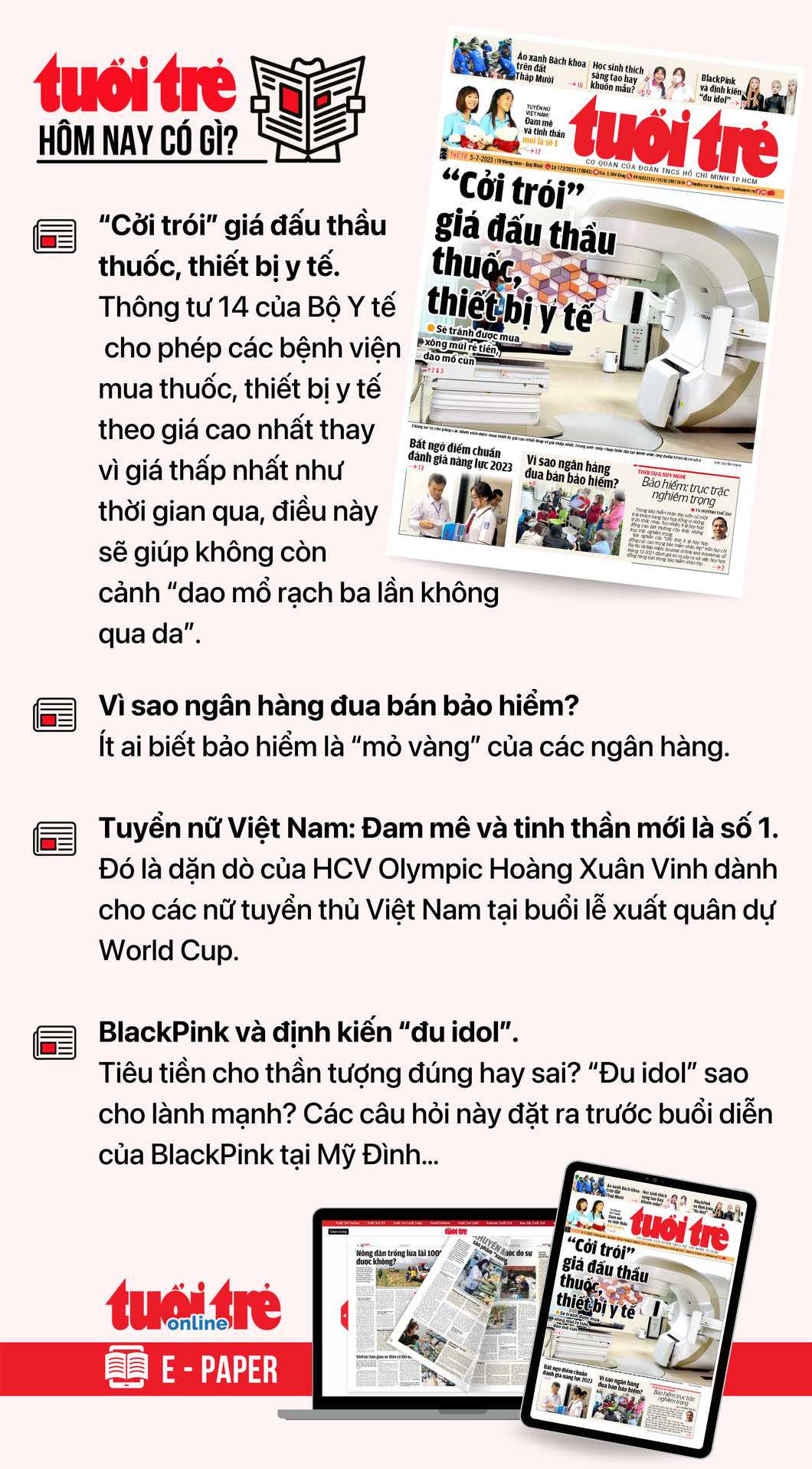 Tin tức chính trên Tuổi Trẻ nhậxt báo hôm nay 2-7. Để đọc Tuổi Trẻ báo in phiên bản E-paper, mời bạn đăng ký Tuổi Trẻ Sao TẠI ĐÂY