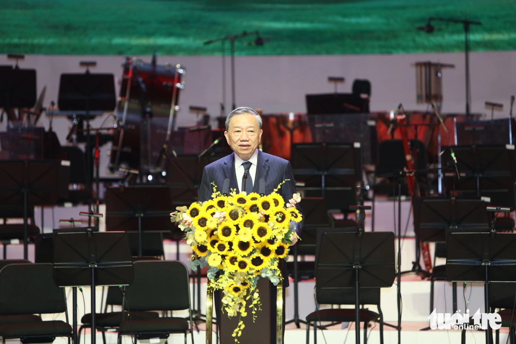 Đại tướng Tô Lâm - bộ trưởng Bộ Công an- phát biểu đáp từ - Ảnh: DANH KHANG