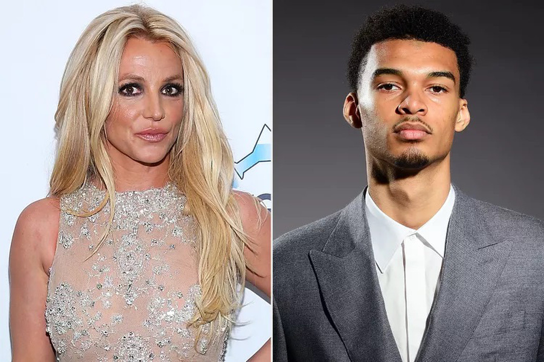 Nữ ca sĩ Britney Spears (bên trái) và ngôi sao NBA Victor Wembanyama - Ảnh: GETTY IMAGES