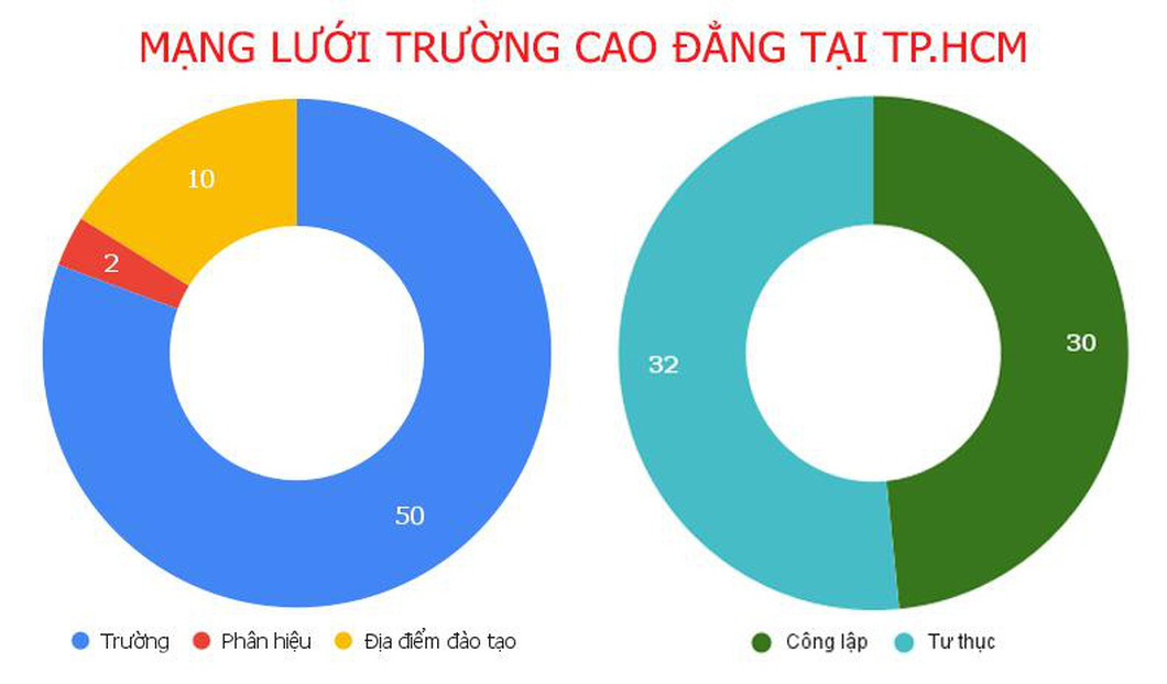 Mạng lưới trường cao đẳng tại TP.HCM tính đên tháng 7-2023 - Đồ họa: TRỌNG NHÂN