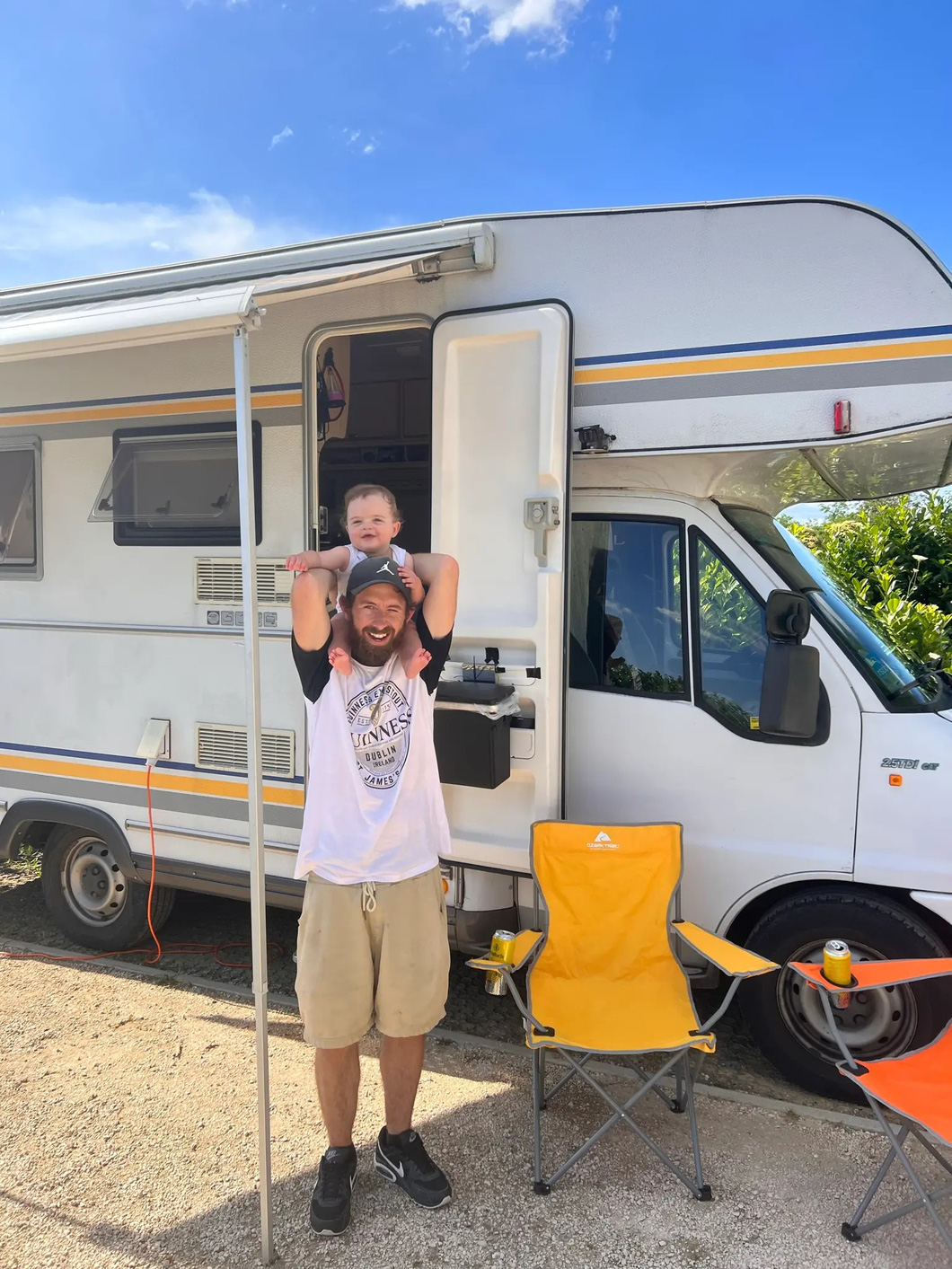 Before embarking on the trip, the couple saved money, sold most of their belongings, terminated their lease, and purchased a vehicle to use as a mobile home.  Lewis said his trailer has plenty of space, including a bathroom with a shower, 10 cabinets, a sink, a toilet and two desks.