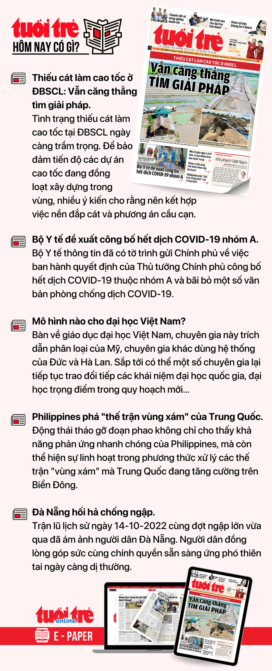 Tin tức chính trên Tuổi Trẻ nhật báo hôm nay 28-9. Để đọc Tuổi Trẻ báo in phiên bản E-paper, mời bạn đăng ký Tuổi Trẻ Sao TẠI ĐÂY