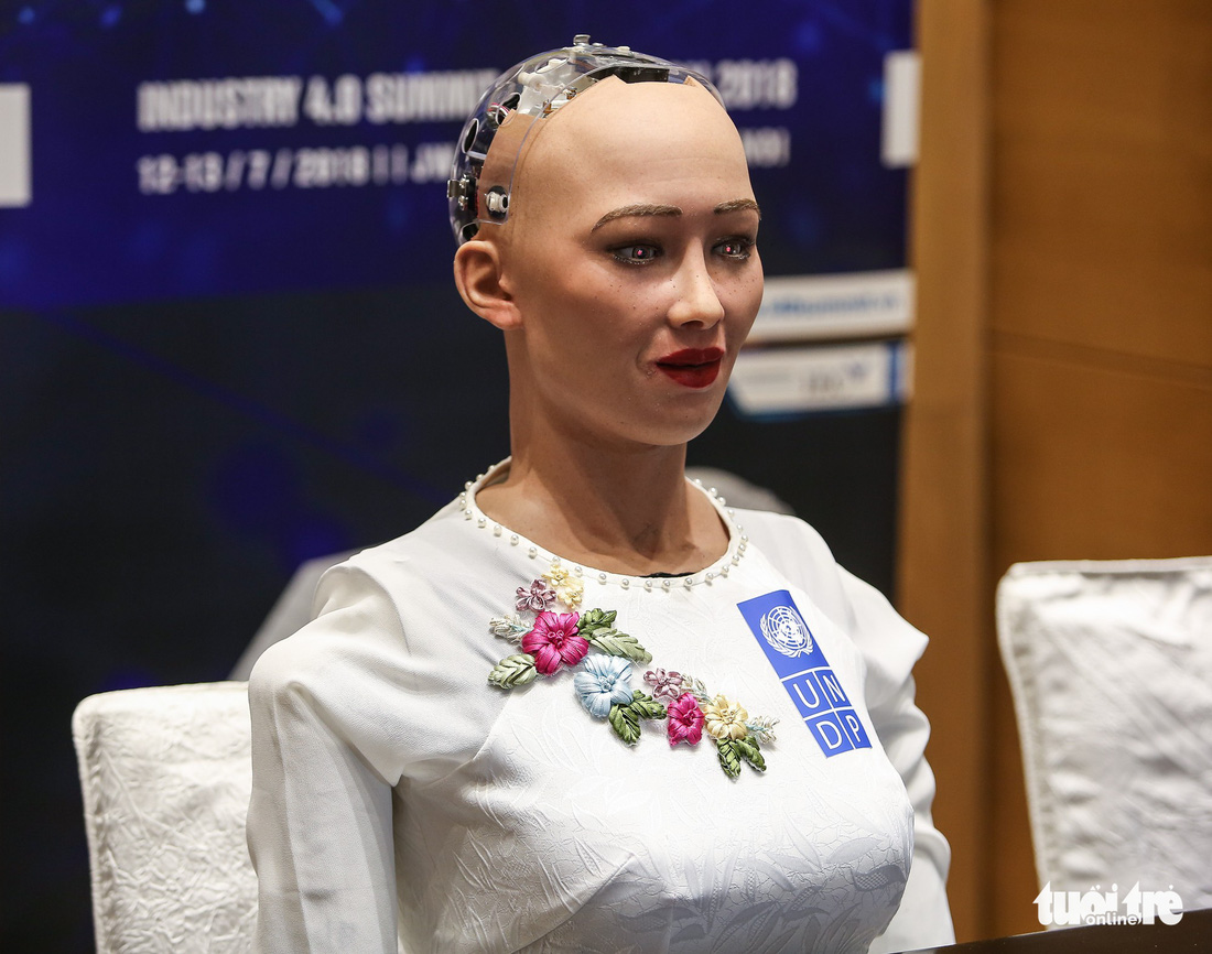 Cận cảnh robot Sophia mặc áo dài trò chuyện ở Việt Nam - Ảnh 8.