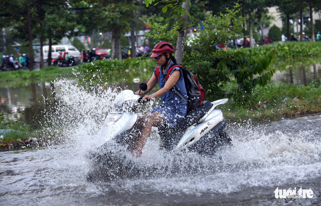 Triều cường chưa đạt đỉnh, người dân đã bì bõm lội nước giờ tan tầm - Ảnh 4.