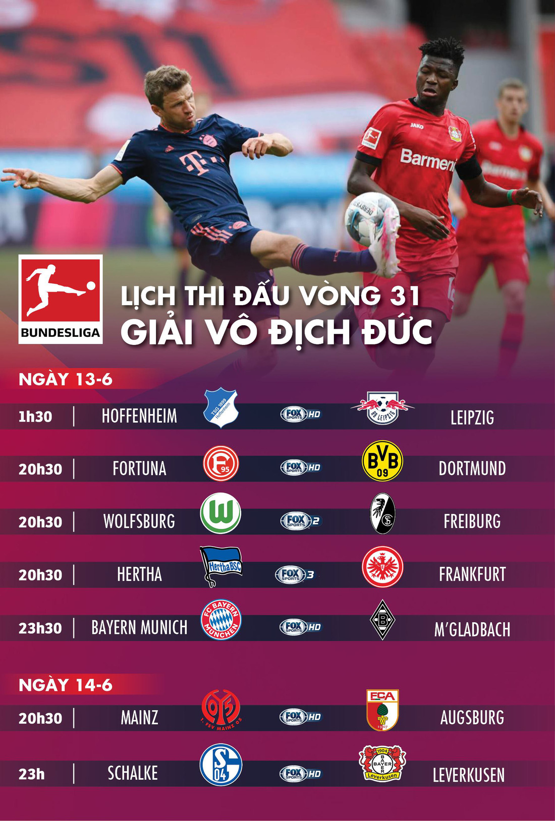 Lịch trực tiếp vòng 31 Bundesliga cuối tuần này - Ảnh 1.
