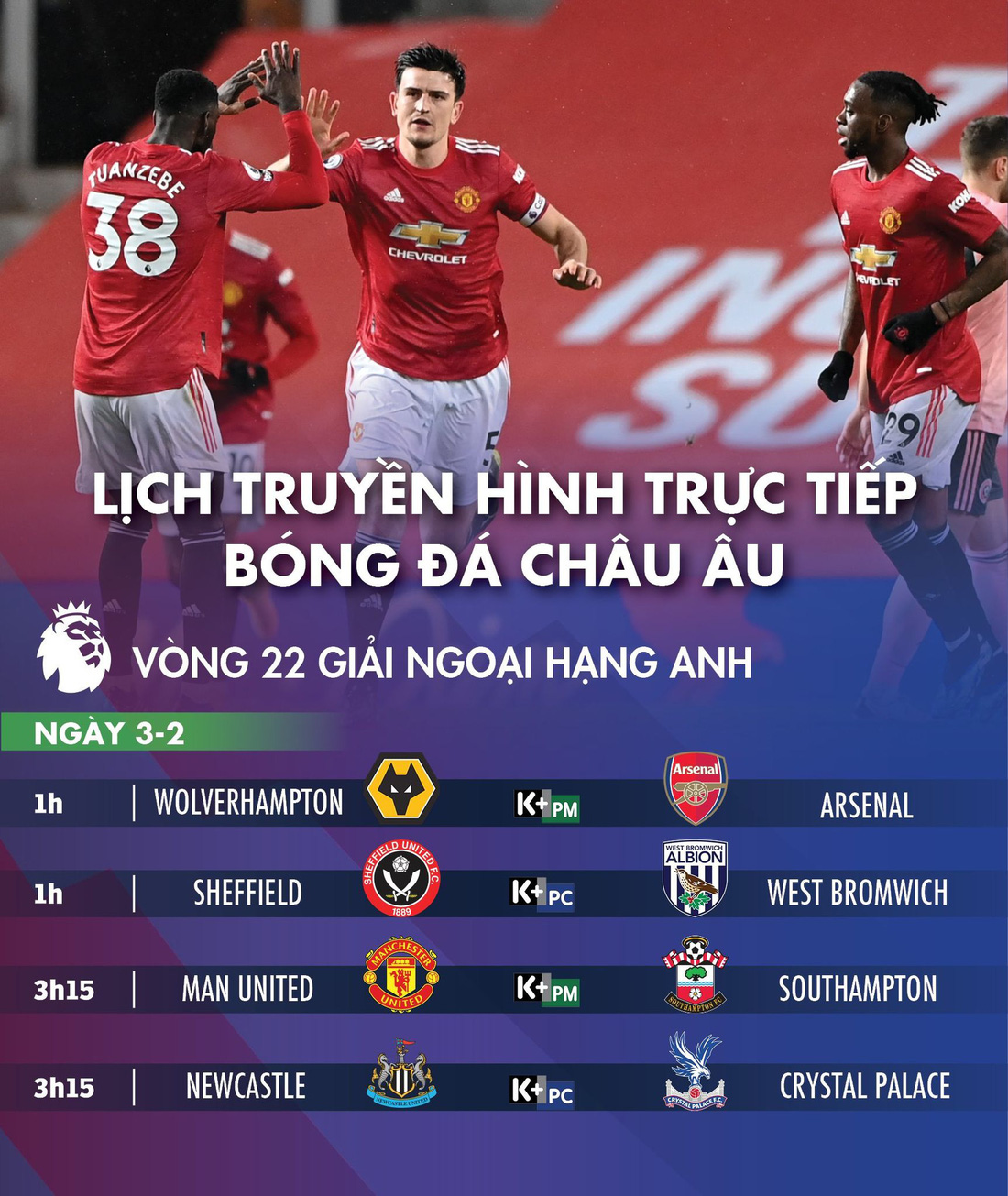 Lịch trực tiếp vòng 22 Premier League: Tâm điểm Man United - Southampton - Ảnh 1.