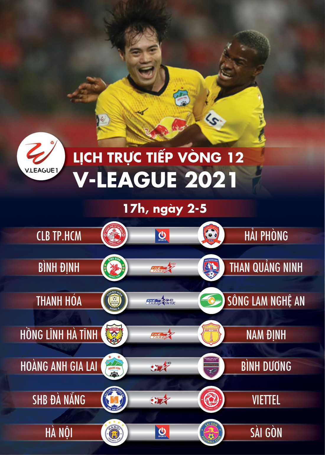 Lịch trực tiếp vòng 12 V-League 2021: HAGL - Bình Dương, Đà Nẵng - Viettel - Ảnh 1.