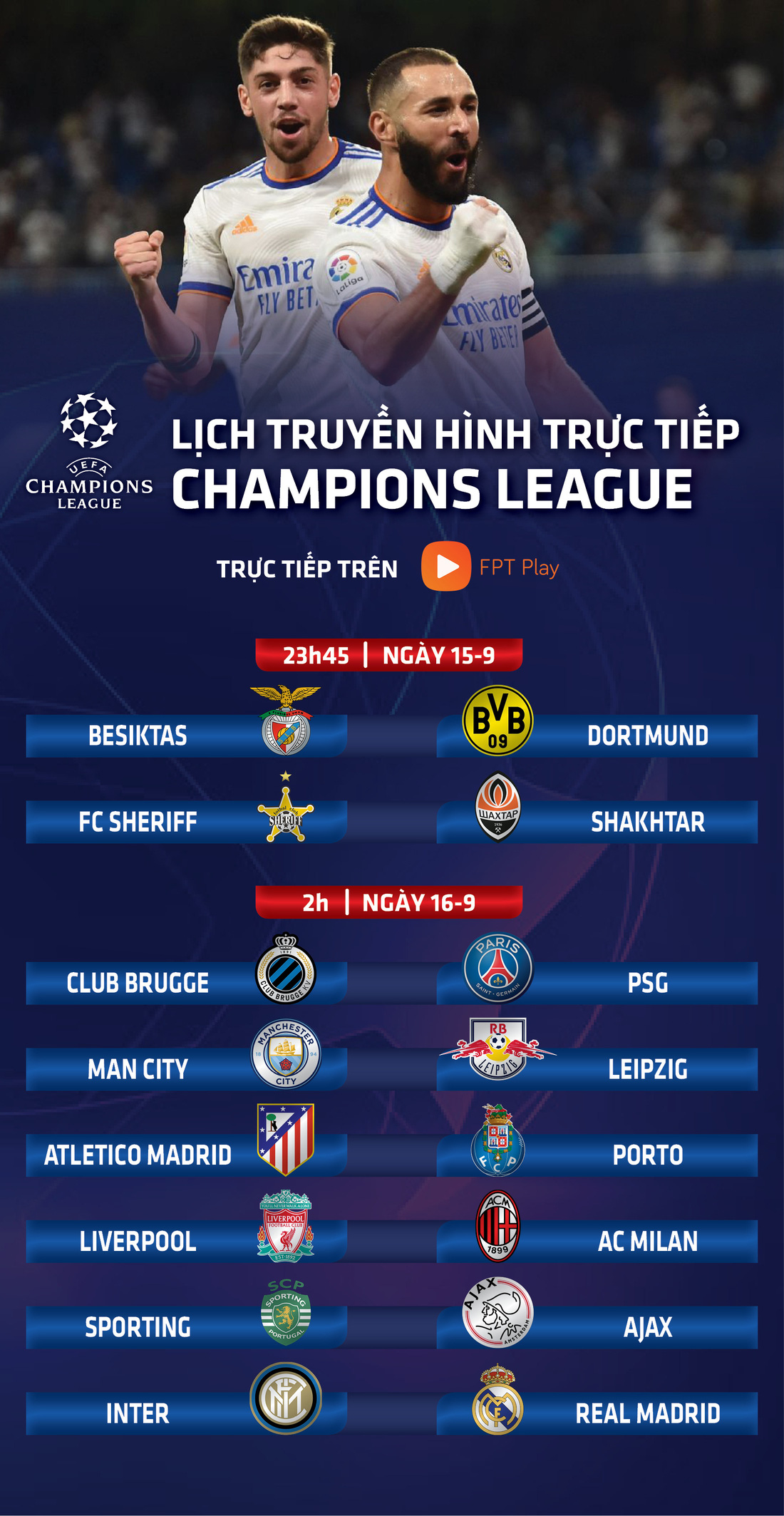 Lịch trực tiếp Champions League 16-9: Dậy sóng với 3 trận đấu hay - Ảnh 1.
