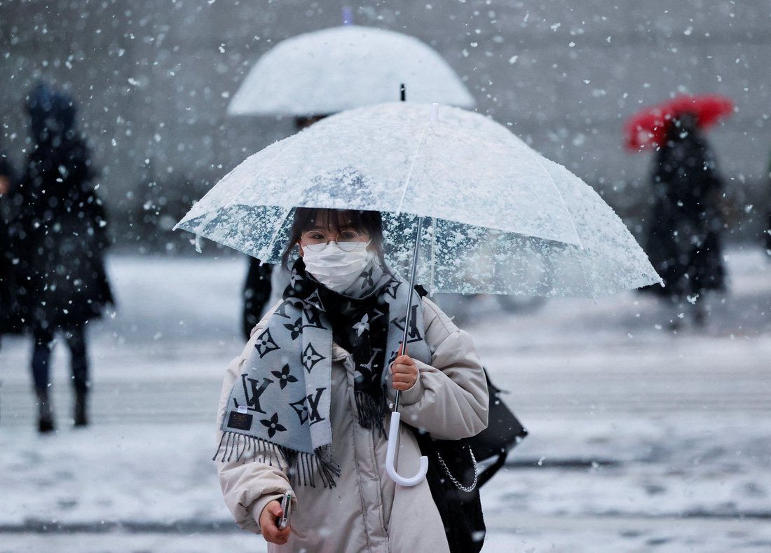 Tuyết rơi bất thường phủ trắng thủ đô Tokyo, tàu xe trễ nải nhưng dân thích - Ảnh 2.